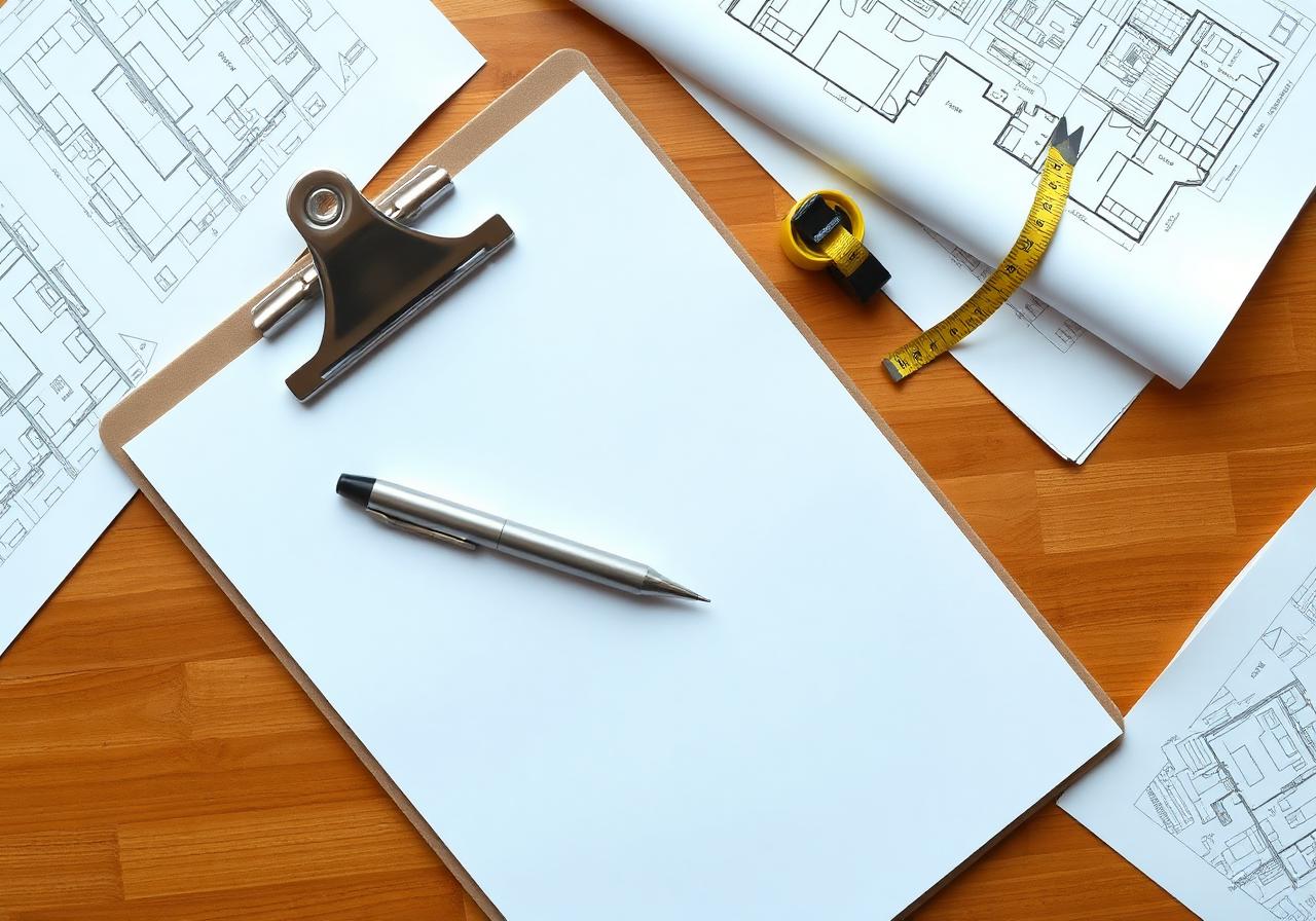 Fire risk assessment clipboard with building plans